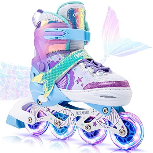 NEMONE Mermaid Inline Skates, 4 Sizes Adjustable Skates for Girls Kids with Light up Wheels, Indoor Beginner Outdoor for Kids Ages 4-6 5-8 6-12 8-12 - Image 1