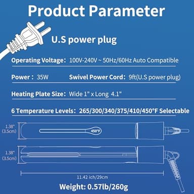 NITION Ceramic Tourmaline Hair Straighteners LCD Flat Iron MCH Fast Heating Up. Healthy Home Straightening Styling Tools with Travel Pouch Bag. 265-450°F Adjustable. 1" Smooth 3D Plate. Dual Voltage - Image 5