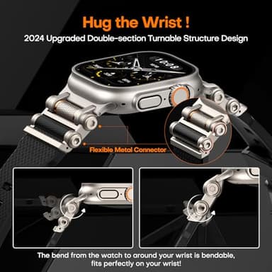 TAURI Silicone for Apple Watch Bands Ultra 3/2/1 49mm [Liquid Silicone Strap + Stainless Steel Metal Connector] Sport Band for Series 11/10/9/8/7/6/5/4/ SE3/2 46/45/44mm Men, Black - Image 4