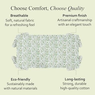 CPC Tablecloth 100% Cotton 60x90 Inch Indian Block Print Rectangle Table Cover, Washable Table Cloth for Weddings, Spring/Summer, Barbeque - Agate Green - Image 6