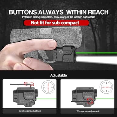 Solofish 800 Lumens Pistol Light Laser Combo, Strobe Function for Green/Red/Blue Laser and Tactical Light with Slidable Rail Fits Guns w/Rail - Image 7