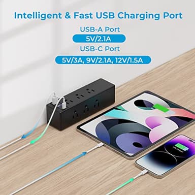 Desk Clamp Power Strip USB-C Port PD 20W Fast Charging Station Edge Mount Power Strip 8 AC Outlets Widely Spaced Outlet Station, 6.6ft Power Cord. (6AC2A1C) - Image 3