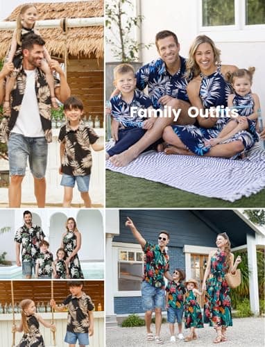 PATPAT Matching Family Floral Outfits - Mommy and Me Hawaiian Dress Matching Set Tropical Palm Newborn Dress Leaf Print Halter Neck Romper Dress Black Flower Baby Girl 9-12 Months - Image 2