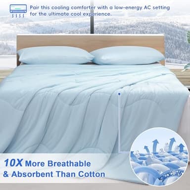 PHF Cooling Comforter King for Hot Sleepers, Soft Double Side Cooling Blanket for Night Sweats Absorbs Body Heat, Q-Max>0.5 Arc-Chill Cool Lightweight Summer Cold Comforter, 108"x90", Ice Blue - Image 3