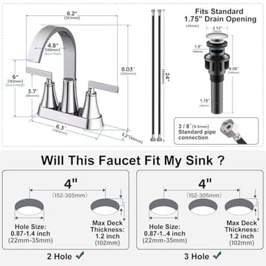 Centerset Bathroom Faucet, 2-Handle Bathroom Faucets, HURRAN 4 Inch Bar Sink Faucet, 1.2 GPM Flow Rate, Lead-Free, Chrome - Image 4