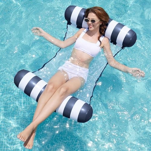 SLOOSH Strip Type Hammock Pool Floats Adults, 4-in-1 Multi-Purpose Inflatable Pool Floaties PVC Water Hammock Lounge (Strip- Navyblue) - Image 1
