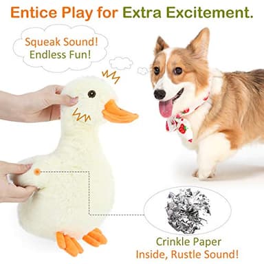 Pawaboo Squeak Plush Duck Dog Toy, Large 12'' Super Soft PlushStuffed Duck-Shaped Pet Toys, Crinkle Paper Rattle Pet Biting Training Chew Toys Non-Toxic Plush Doll for Pet Dogs, Light Yellow/Orange - Image 3