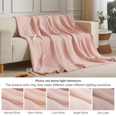 PHF Reversible Waffle & Muslin Blanket 100% Cotton 400GSM Queen Size 90" x 90", Breathable Lightweight and Soft, Luxury Aesthetic Waffle Gauze Blanket for Home Decor, Ideal Gift, Rose Smoke - Image 7