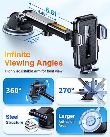 VANMASS 2025 Upgraded Car Phone Holder, [85+LBS Strongest Suction] Patent Safety Cell Phone Mount Windshield Dashboard Vent Truck Accessories Stand Cradle for iPhone 16 Pro Max 15 14 13 Android - Image 9