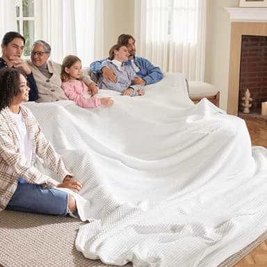 Bedsure Gentlesoft 100% Cotton Large Blanket Oversized King for Bed - Breathable Thick Waffle Weave Blanket for Summer, Couch Cover, White, 120x94 inches - Image 4