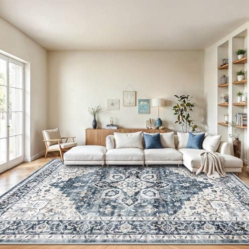 AMADA HOMEFURNISHING 8x10 Washable Area Rug, Low-Profile Large Area Rug with Non-Slip Backing & Durable Edge Binding, Vintage Large Rugs for Living Room, Bedroom, Dinning Room - Image 1