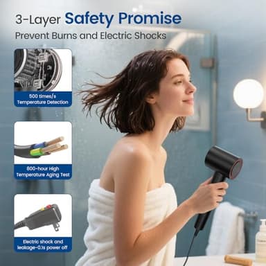 Hair Dryer with Diffuser,1-5min Fast Dry by 1400w, 3 Heat/Cool Wind Level,0.86lb Lightweight, 49db Low Noise,1.5 Billion Plasma, Industry-Leading High-Speed Brushless Motor Blow Dryer for Home Travel - Image 6