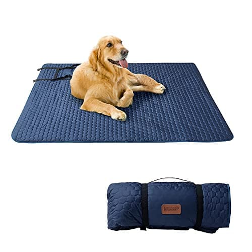 Friends Forever Large Travel Dog Bed Mat, Portable Pet Sleeping Pad with Carrying Strap, Couch Protector, Soft Quilted Cover Throw for Cold Weather, Machine Washable, 50" W x 60" L, GEO Navy/Grey - Image 1