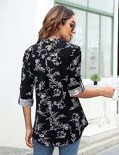 Bulotus Womens Tops and Blouses Dressy Casual, Women 3/4 Length Sleeve Tops Loose Fit Tunic Shirt to Wear with Leggings Spring Blouse Fashion 2025 Work Shirts, Flower, XL - Image 5