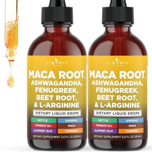 Liberty Lifestyle Organic Maca Root Liquid Drops with Ashwagandha, Nettle, Fenugreek, Beet Root and L-Arginine Liquid Multivitamin for Women and Men - 4oz - Image 1