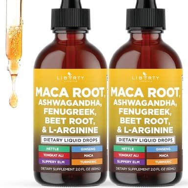 Liberty Lifestyle Organic Maca Root Liquid Drops with Ashwagandha, Nettle, Fenugreek, Beet Root and L-Arginine Liquid Multivitamin for Women and Men - 4oz - Image 1