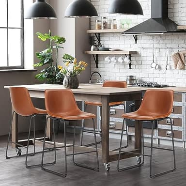 DUMOS 26 Inch Counter Height Bar Stools Set of 4, Modern Faux Leather High Barstools with Back and Metal Leg, Bar Chairs for Kitchen lsland, Brown - Image 6