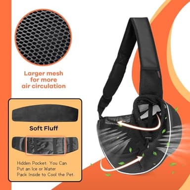 YUDODO Pet Sling Carrier for Small Dogs & Cats – Hands-Free Puppy Carrier with Safety Hook, Large Zipper Pocket, Soft Breathable Mesh, Adjustable Strap & Reflective Strip (Black 3.0 M) - Image 5