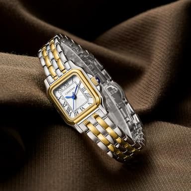 CHEETAH Watches for Women with Small Two-Tone Vintage Bracelet, Rectangular Case Roman Dial - Image 4