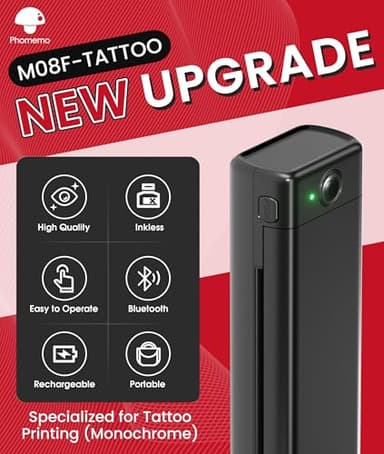 Phomemo Tattoo Stencil Printer, M08F Wireless Thermal Tattoo Printer with 10pcs Transfer Paper, Compatible with Phone/Tablet/PC, Tattoo Supplies for Tattoo Artists, AI Image Generation, All Black - Image 2