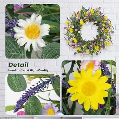 LLZLL Spring Wreath 22" Spring Wreaths for Front Door Artificial Summer Wreath with Eucalyptus Leaf Lavender Daisy for Indoor Outdoor Home Decor Festival Celebrations - Image 6