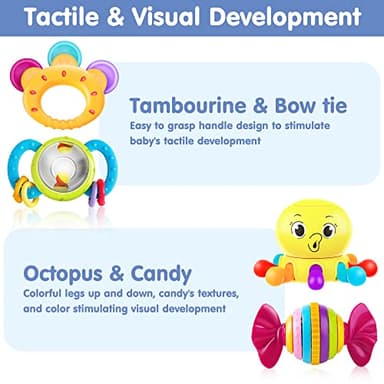iPlay, iLearn 10pcs Baby Rattles Toys Set, Infant Grab Shake Rattle, Easy Hold Sensory Teether, Babies Development Learning Music Toy, Newborn Shower Birthday Gift 1 2 3 4 5 6 7 9 10 12 Month Boy Girl - Image 4