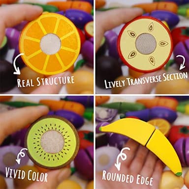 Wooden Play Food for Kids Kitchen Cutting Fruits Toys for Toddlers Pretend Vegetables Gift for Boys Girls Educational Toys - Image 3