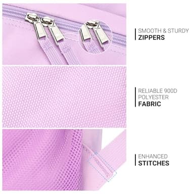 ZORFIN 26L Backpack for School, College, and Travel: Water Resistant Bookbag with 8 Compartments - Light Purple - Image 6