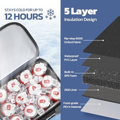 Maelstrom Lunch Box for Men,Insulated Lunch Bag Women/Men,24 Can Leakproof Soft Cooler Bag,Black - Image 3