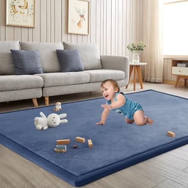 ILPEOD Baby Play Mat 1.2" Thick Memory Foam Nursery Rug Area Rug, 6’7” X 6’7” Yoga Mat Playmat Crawling Mat for Baby,Toddlers,Infants,Kids,Floor Mat Tatami Mat for Living Room with Non-Slip(Blue) - Image 5