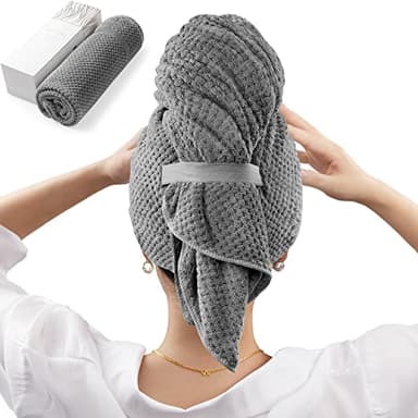 YFONG Large Hair Towel Wrap for Women, Soft Microfiber Hair Towel for Curly Hair, Fast Drying Hair Turbans with Elastic,Hair Drying Towel Wrap for Hair Care Anti Frizz 26.3" X 40" (Dark Gray) - Image 1