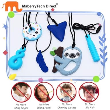 Chew Necklaces for Sensory Kids Boys Girls, 6 Pack Chewy Necklace Sensory Toys for Kids with Autism, Silicone Oral Motor Aids Chew Toys for Children Adults Reduce Fidgeting - Image 5