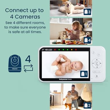 Babysense Prisma Baby Monitor with Camera and Audio, 5” HD Video Baby Monitor with 2 Cameras, 6-Color Night Light, Split Screen, Sound Machine with White Noise & Lullabies, Secure No WiFi - Image 7