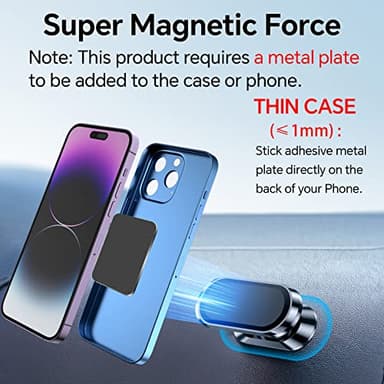 【2-PACK】Magnetic phone holder for car, [ Super Strong Magnet ] [ with 4 Metal Plate ] iPhone Magnetic car mount for cell phone, [ 360° Rotation ] Universal Dashboard adhesive Car Magnetic Phone Mount - Image 5