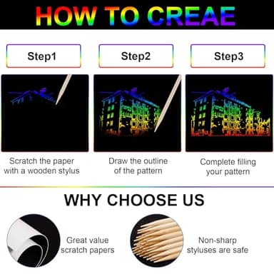 Cityrosy Scratch Art Paper Rainbow Sets 100 Pcs-Black Magic Scratch Off Craft Set for Kids Classroom Supplies Kits for Age 3-12 Kids Party Games Halloween Christmas Birthday Gifts - Image 6