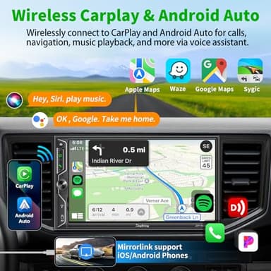 [QLED Screen Upgrade] 7" Double Din Car Stereo with Dash Cam, Wireless Apple CarPlay and Android Auto, Bluetooth 5.3, 240W 4.2-Channel Audio Output, MirrorLink, Backup Camera, AM/FM Car Radio - Image 2