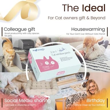 2-in-1 Cat Window Perch for Cats Inside, Fluffy Cushion Bed, Wooden Cat Window Seat, Suction Cups & Two Hooks, Fits Windowsills or Large Windows 24'' Wide and Above, for Large Cats or Kittens (Beige) - Image 6