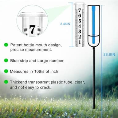 Rain Gauge Outdoor, Upgraded Accurate Rain Gauges Outdoors Best Rated, Freeze Proof Thickened Transparent Plastic Rain Measure Gauge for Yard, Adjustable Height Large Rain Measuring Tool for Garden - Image 2
