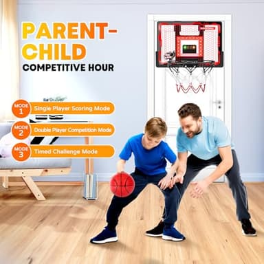 Indoor Basketball Hoop Pro, Mini Basketball Hoop Over The Door with LED Light/Scoreboard/4 Balls- Upgraded Anti-Impact Backboard, Basketball Toys Gifts for 6 7 8 9 10 11 12 Year Old Boys - Image 4