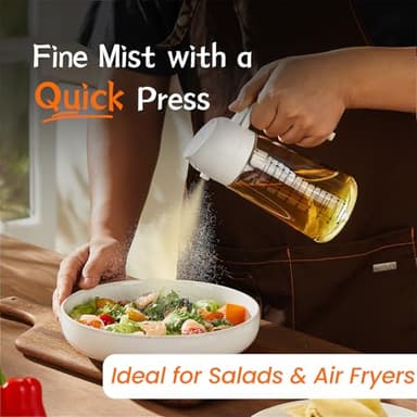 TrendPlain 16oz/470ml Glass Olive Oil Sprayer for Cooking – 2 in 1 Olive Oil Dispenser Bottle for Kitchen Gadgets and Air Fryer Accessories, Salad, BBQ - White - Image 2