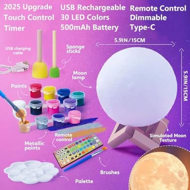 HOLA Paint Your Own Moon Lamp Kit, 2025 Update USB Rechargeable Remote Control, DIY Arts Supplies and Crafts Kit, Ages 6 7 8 9 10 11 12 13 Year Old Girls Boys Kids Birthday Gifts - Image 3