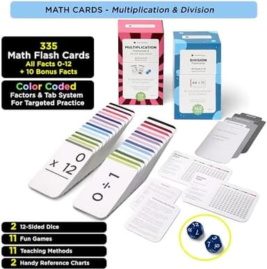 Award-Winning Math Flash Cards – 711 Multiplication & Division Facts (0–12) – Jumbo Cards (3.1” x 5.2”), Visual Aids, 2 Dice, Games, Charts & Mastery Divider Tabs – Grades 3–6 Classroom & Homeschool - Image 4