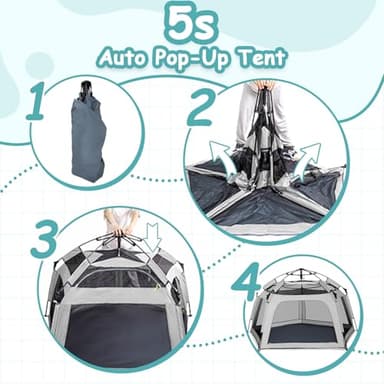Funsland Baby Playpen Pop-up Tent - Outdoor & Indoor Play Tent for Beach with Canopy Travel Bag Portable Play Yard for Babies & Toddlers (Gray) - Image 2