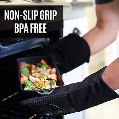 HOMWE Silicone Oven Mitts and Pot Holders, 4-Piece Set, Heavy Duty Cooking Gloves, Kitchen Counter Safe Trivet Mats, Advanced Heat Resistance, Slip-Resistant Textured Grip, Black - Image 3