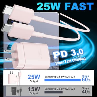 USB C Fast Charger, 25W Samsung Charger Super Fast Charging Type C Android Phone Charger with 6.6FT Cable for Samsung Galaxy S25/S25 Ultra/S25+/S24/S24 Ultra/S24+/S23 Ultra/S23/s22/S21/S20/Note 20/10 - Image 2