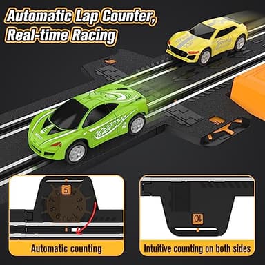 Slot-Car-Race-Track-Sets for Boys Kids, Battery or Electric Race Car Track with 4 High-Speed Slot Cars, Dual Racing Game 2 Hand Controllers Circular Overpass Track, Toys Gifts for 6-8 8-12 Boys Girls - Image 3