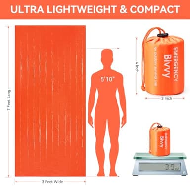 Esky Emergency Sleeping Bag, 4 Pack Portable Thermal Bivy Sack, Waterproof Lightweight Emergency Blanket Survival Gear with Compass and Whistle for Camping Hiking Outdoor Adventure, Orange - Image 5