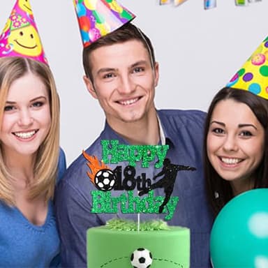 BEISHIDA Football Soccer Cake Topper Happy 18th Birthday Cake Topper Football Soccer Sport Themed Cake Decorations Glitter Cake Decoration 18th Cake Toppers for Boys Men Birthday Party Supplies - Image 5