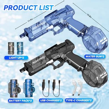 2 Pack Electric Water Guns with Light Up,Full Automatic Electric Squirt Gun 28-32 FT Range Water Pistol Blaster Soaker,Summer Outdoor Pool,Water Toy for Adult&Kid - Image 5