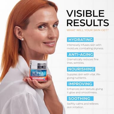 Retinol Cream for Face with Hyaluronic Acid, Day-Night Anti-Aging Moisturizer for Women, Men, Collagen Cream for Face Reduces Wrinkles, Dryness, 1.85 Oz - Image 3